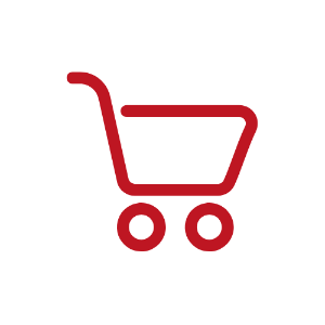 Shopping trolley icon in red