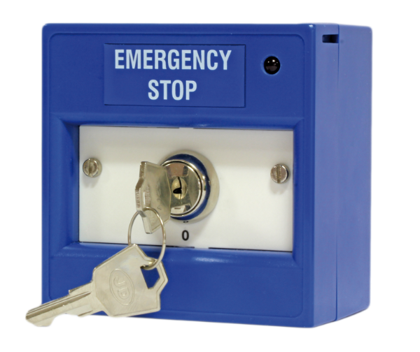 Key Switch C/Point, Blue, 2 Pos, D/Pole, Key Trap In Pos 1