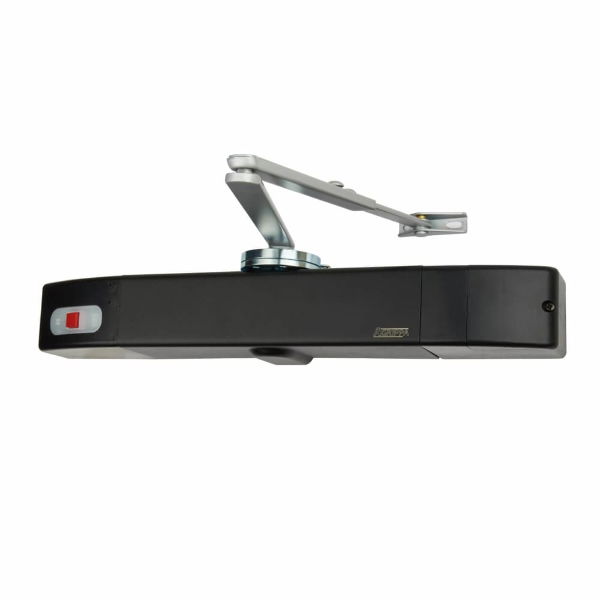 Black Door closer, with a stainless steel arm