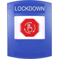 Multipurpose Push Button Blue turn-to-reset LOCKDOWN text